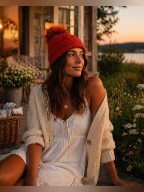 LULULEMON Chevron Knit Pom Beanie Fleece-Lined Winter Hat